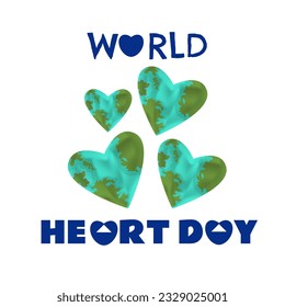 World Heart Day illustration, post template, heart and earth illustration vector