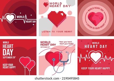 World heart day inscription with heart shape and red and pink background.