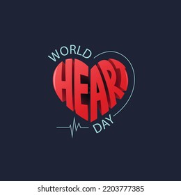 World Heart Day lettering Vector Logo On Love Shape Illustration For 29 September 