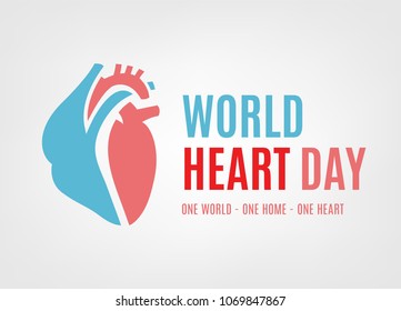World heart day. Logotype concept. Beautiful vector illustration isolated on a white background. Editable image in light pink and blue colors