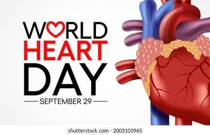 El 29 de septiembre se celebra el Día Mundial del Corazón, con el fin de destacar las acciones que las personas pueden tomar para prevenir y controlar las enfermedades cardiovasculares (ECV). Ilustración del vector