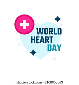 world heart day with plus icon flat label