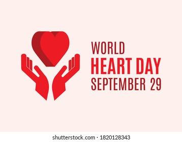 World Heart Day Poster with Hands with Heart vector. Two human hands with red heart shape icon. Caring hands holding a heart vector. Important day