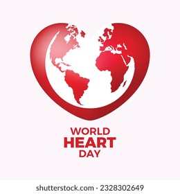 World Heart Day Poster with Planet Earth and Heart Shape vector illustration. Planet earth and red shiny heart shape icon vector. September 29 every year. Important day