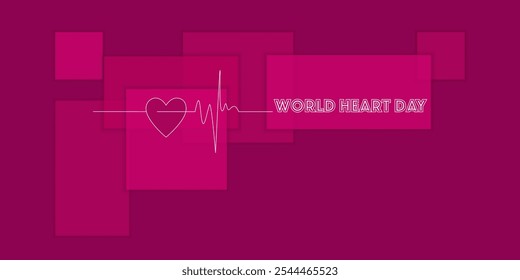 Día Mundial del Corazón. Póster, fondo de Vector. Corazón, electrocardiograma, concepto de cardiología. ECG