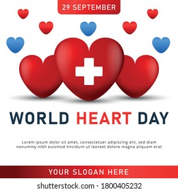 Afiche del Día Mundial del Corazón. afiche web con corazón rojo. Ilustración vectorial.