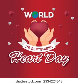Afiche del Día Mundial del Corazón. Banner web con corazón rojo y blanco. Ilustración vectorial.