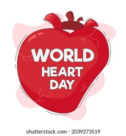 World heart day with red heart and outline style vector design