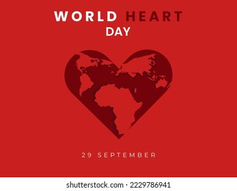 World heart day with red heart and world sign vector design - Vector.