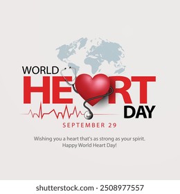 Journée mondiale du coeur avec coeur rouge et signe mondial. plan d'illustration vectorielle abstrait