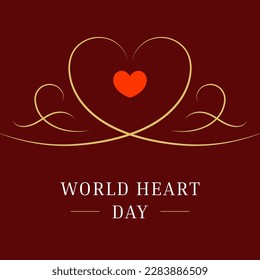World heart day romantic curved line swirl vintage ornate social media post design template vector