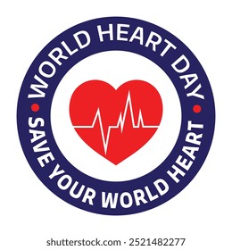 World Heart Day. Save your World Heart. 29th September Editable EPS10 file. Social media post or template. Victor Illustration Isolated White Background.