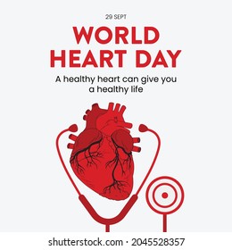 World heart day social media banner vector. Stethoscope and heart vector