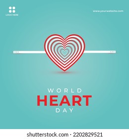World heart day social media banner background design concept with a realistic heart