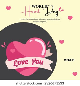 World Heart Day Social Media Template and Valentine's Day Elements.