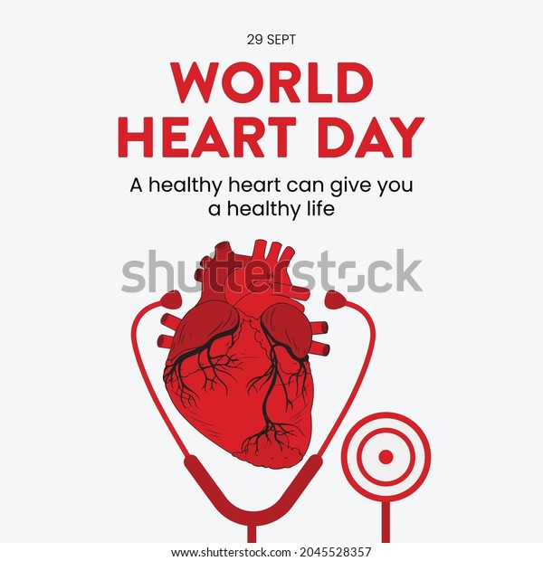 World heart day social media banner vector.\
Stethoscope and heart\
vector