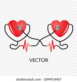 World heart day. Stethoscope of Heart. Vector isolated on transparent background. The design of the medical service, cardiogram.