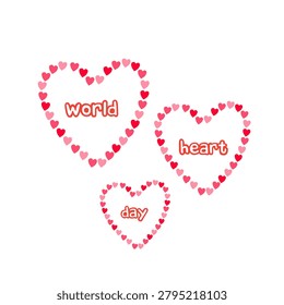 World Heart Day Text Inside Three Cute Heart Shapes