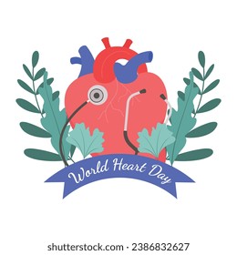 World Heart Day Vector Art. Diseño sencillo Celebración del Día del Corazón