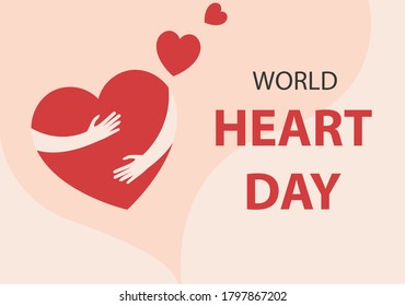Concepto vectorial del Día Mundial del Corazón: icono de corazón y abrazo de brazos sobre el fondo de la crema