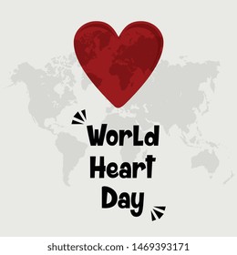 World Heart Day vector design with world map on heart