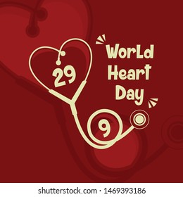 World Heart Day vector design with Heart stethoscope vector and red Heart stethoscope background