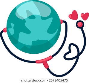 Vector del Día Mundial del Corazón con globo terráqueo y estetoscopio
