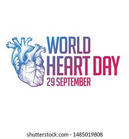 World Heart Day. Vector illustration of human heart poster with lettering. Greeting banner, card, logo, sign, sticker.
