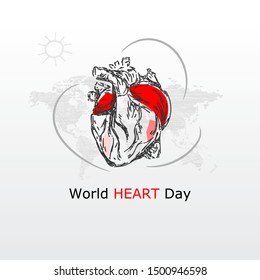 World heart day vector illustration. 
Minimalist design. The vector concept hand sketch.