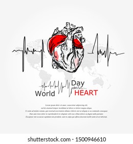 World heart day vector illustration. 
Minimalist design. The vector concept hand sketch.