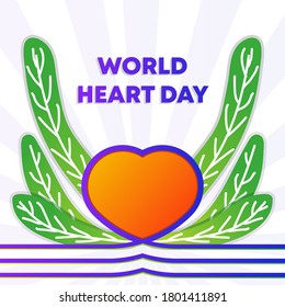 world heart day vector illustration. colorful love with leaf  vector for poster banner, web template and ui design.