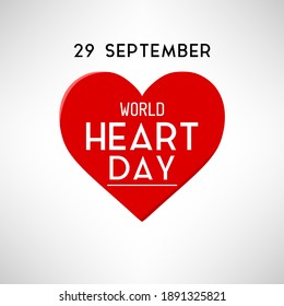 Ilustración del Vector del Día Mundial del Corazón. 29 de septiembre. Forma de corazón rojo con texto y líneas del día del corazón. Vector modificable.