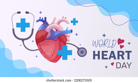 ilustración vectorial del día cardíaco mundial. fondo cardiaco y estetoscopio