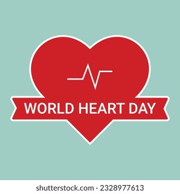 Día Mundial del Corazón. Ilustración vectorial. Icono de corazón rojo sobre fondo verde.