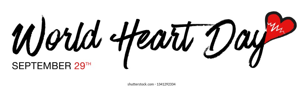 World Heart Day Vector Lettering with red heart and cardiogram