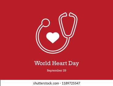 World Heart Day vector. Heart and stethoscope vector illustration. White heart on a red background. Vector icon of heart and stethoscope. Important day