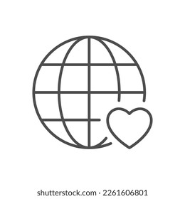 Icono de línea de corazón y mundo