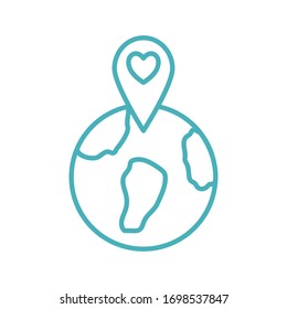 world with heart mark line style icon design of Humanity help cooperation together unity support covid 19 2019 community and union theme Vector illustration