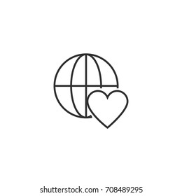 World with heart thin line icon. Icon for user interfaces and web sites. 
