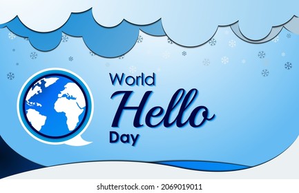 Fondo del Día Mundial del Hola. 21 de noviembre. Tarjeta de felicitación, carta, afiche o banner de primera calidad y de lujo. Con el globo, la tierra y la ilustración de un vector de icono mundial