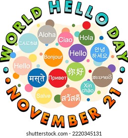 World hello day banner design illustration, translation in all other languages for the word hello