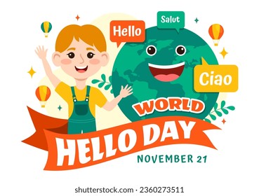 World Hello Day Vector Illustration on November 21 of Speech Bubbles with Different Languages from all over the Country in Flat Kids Cartoon Background