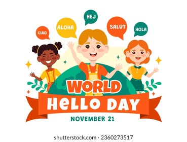 World Hello Day Vector Illustration on November 21 of Speech Bubbles with Different Languages from all over the Country in Flat Kids Cartoon Background