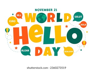 World Hello Day Vector Illustration on November 21 of Speech Bubbles with Different Languages from all over the Country in Flat Cartoon Background