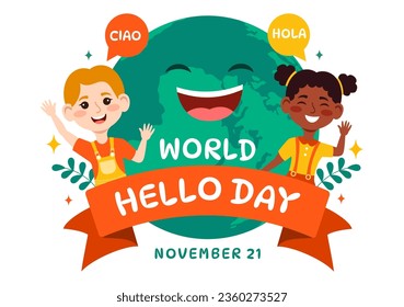 World Hello Day Vector Illustration on November 21 of Speech Bubbles with Different Languages from all over the Country in Flat Kids Cartoon Background