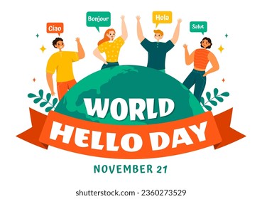 World Hello Day Vector Illustration on November 21 of Speech Bubbles with Different Languages from all over the Country in Flat Cartoon Background