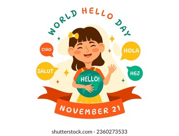 World Hello Day Vector Illustration on November 21 of Speech Bubbles with Different Languages from all over the Country in Flat Kids Cartoon Background