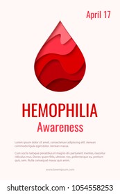 World Hemophilia Day vector background. Awareness poster with red paper cut blood drop. Blood donor day concept