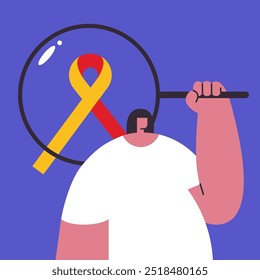 World Hepatitis Awareness Day. Red and yellow ribbon with Girl. Flat vector illustration in cartoon style.