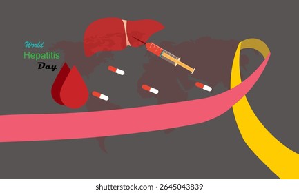 Hepatite Mundial Da Grey. Faixa de Conscientização sobre a Hepatite. Cartaz da campanha do Dia Mundial da Hepatite com médicos tratam o fígado em estilo plano 2d e design vetorial
